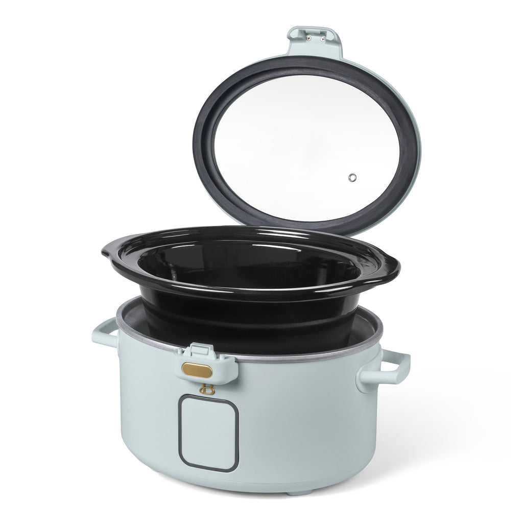 Beautiful 4 Qt Digital Slow Cooker with Hinged Locking Lid, Thyme Green by Drew Barrymore