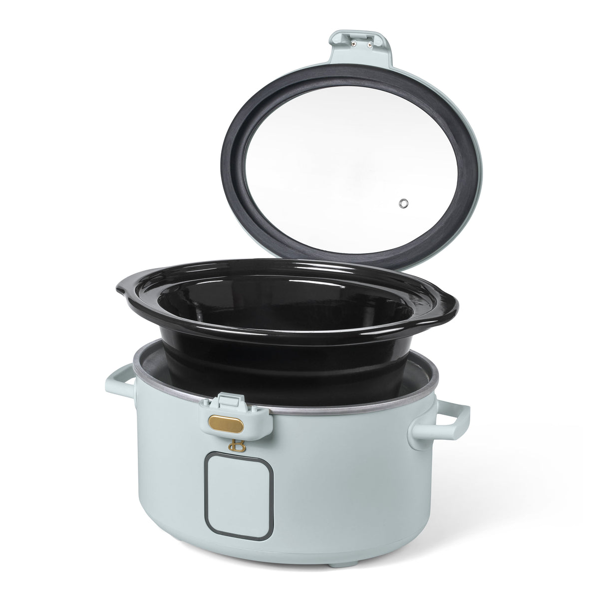 Beautiful 4 Qt Digital Slow Cooker with Hinged Locking Lid, Thyme Green by Drew Barrymore