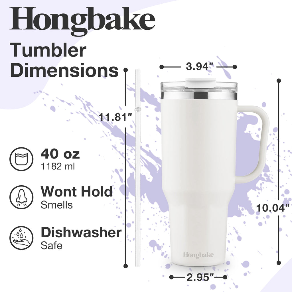 HONGBAKE 40 oz Tumbler with Handle and Straw Lid, Insulated Stainless Steel Tumbler, Travel Mug Fits Cup Holder, Dusty Lavender