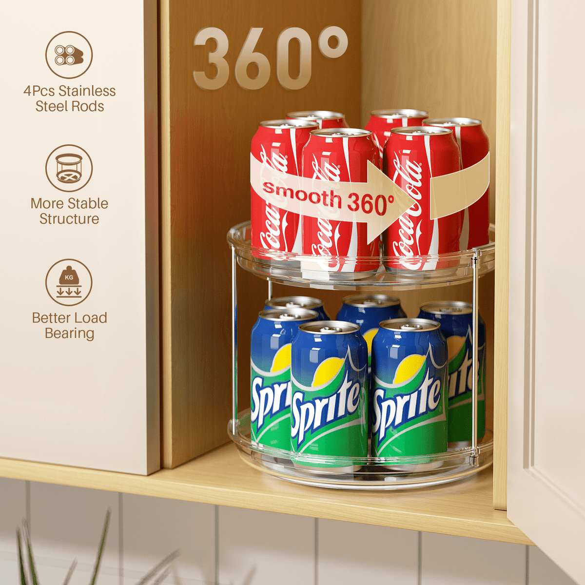 ROSSNY 2 Pack 9.25" 2-Tier Lazy Susan Turntable Organizer Countertop Kitchen Organization and Storage Spice Rack Bathroom Vanity Holder, Clear