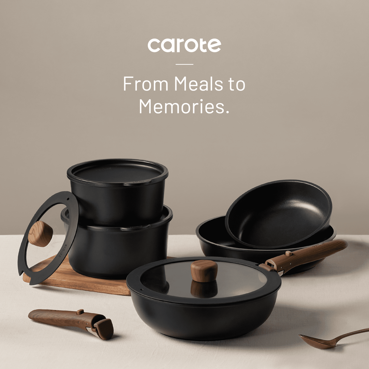 Carote 24-Piece Nonstick Cookware Set, Pots and Pans Set with Detachable Handle, Induction Compatible, Oven & Dishwasher Safe, Black