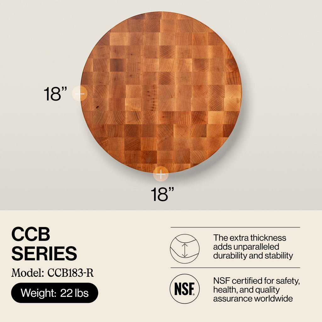 John Boos CCB Reversible Wood Chopping Board, 18" x 18" x 3", Cherry