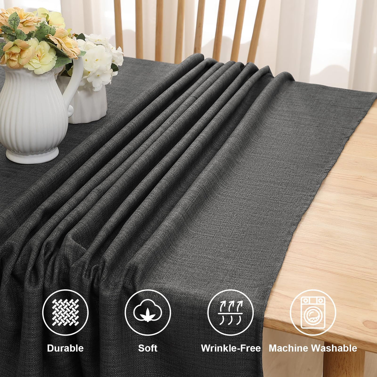 Smiry Rectangular Linen Tablecloths, Waterproof Wrinkle Free Table Cloth, Stain Resistant Fabric Table Cover, 52"x70", Beige