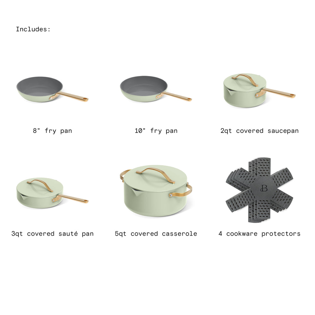 Beautiful 12-Piece Cookware Set, Pots and Pans with Strainer Lids and EverGood Ceramic Nonstick Coating, White Icing by Drew Barrymore