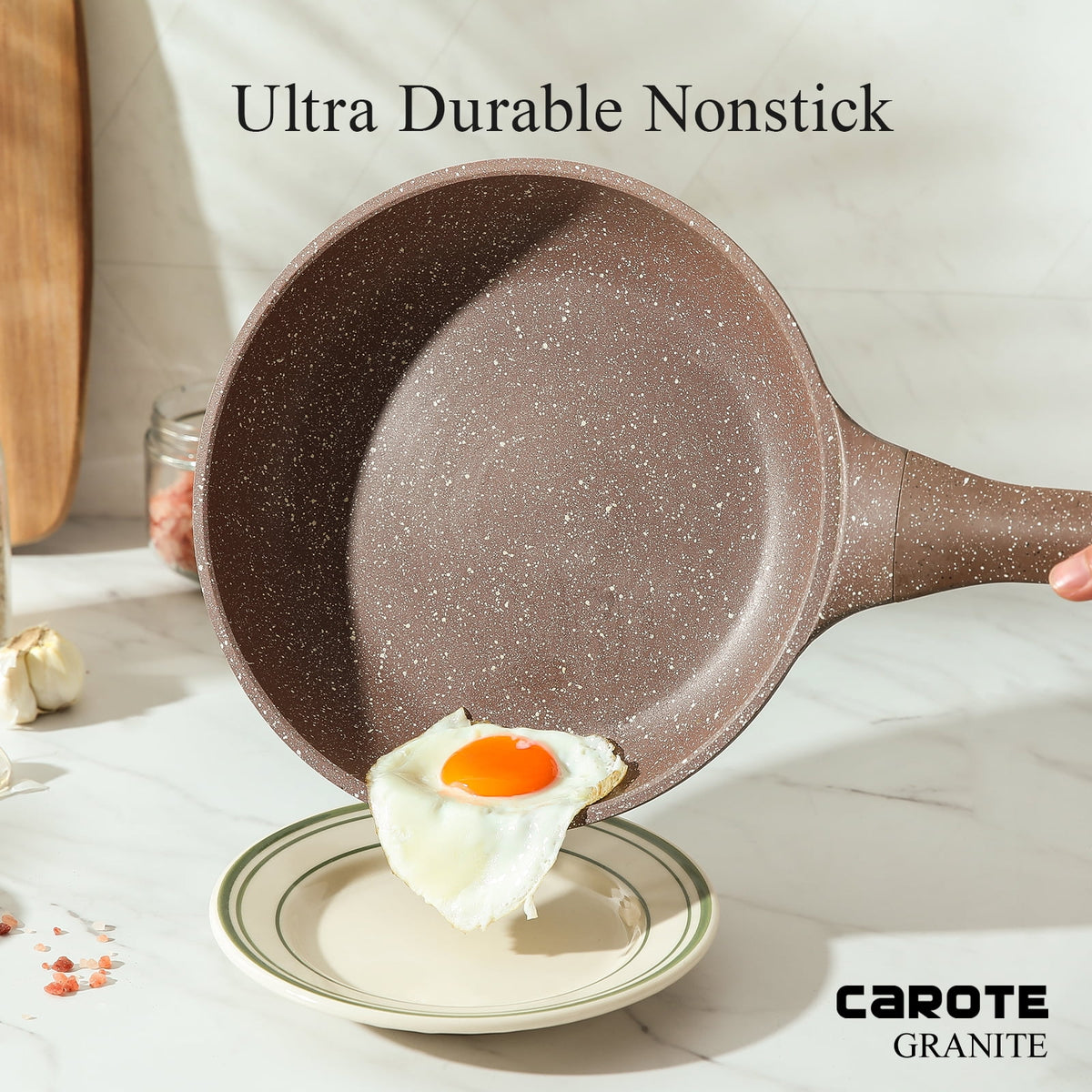 Carote 18-Piece Nonstick Pots and Pans, Granite Cookware Set with Kitchen Utensils, Brown
