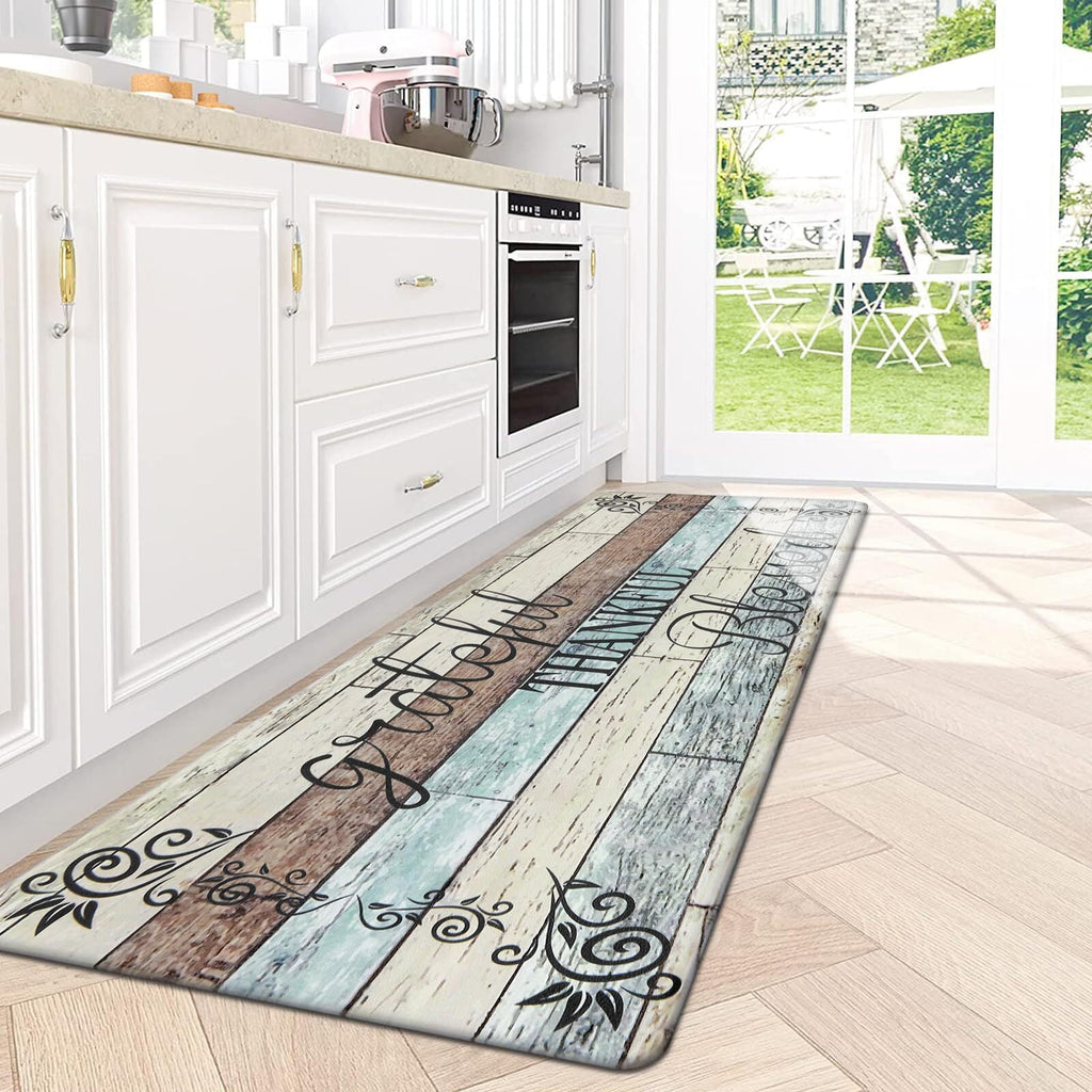 Findosom 2pcs Kitchen Rug Set, 18"x30"+18"x47" Non-slip Anti-Fatigue Kitchen Mats Farmhouse Waterproof Kitchen Runner,Ergonomic Comfort Cushioned Standing Mat for Floor,Home,Office,Sink,Laundry Blue
