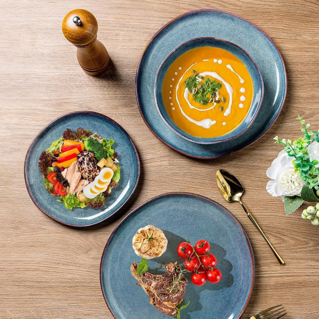 AmorArc Ceramic Dinnerware Sets,Handmade Reactive Glaze Stoneware Plates and Bowls Sets,Highly Chip and Crack Resistant | Dishwasher & Microwave Safe Dishes Set,Service for 4 Set(12pc),Reactive Glaze