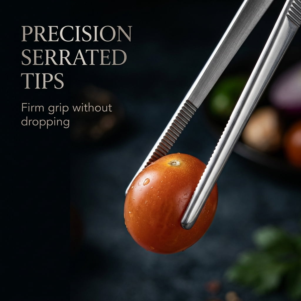3 Pcs 12-inch Kitchen Tweezers Precision Serrated Tips Cooking Tweezers Stainless Steel Nonslip Professional Chef Tools Kitchen Tools for BBQ Plating and Serving (Silver)