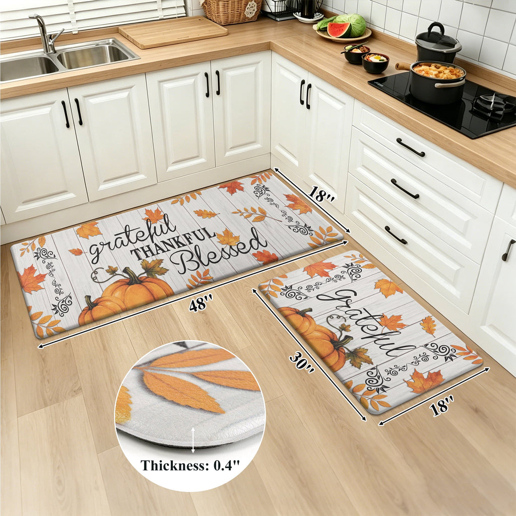 MeyJey Farmhouse Kitchen Rug Set of 2, Non-Slip Anti-Fatigue Waterproof Cushioned Mat for Kitchen, Dining & Laundry Room, 18"x30"+18"x48" Teal/Brown