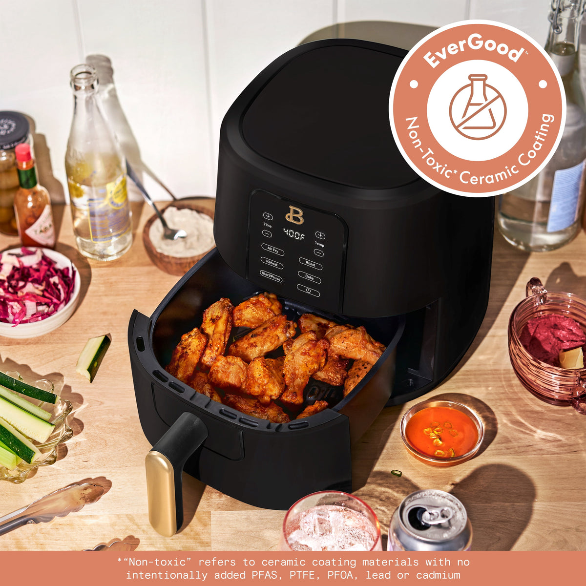 Beautiful 3 Qt Air Fryer with TurboCrisp Technology, EverGood Non-Toxic Ceramic Nonstick Coating, Chocolate by Drew Barrymore