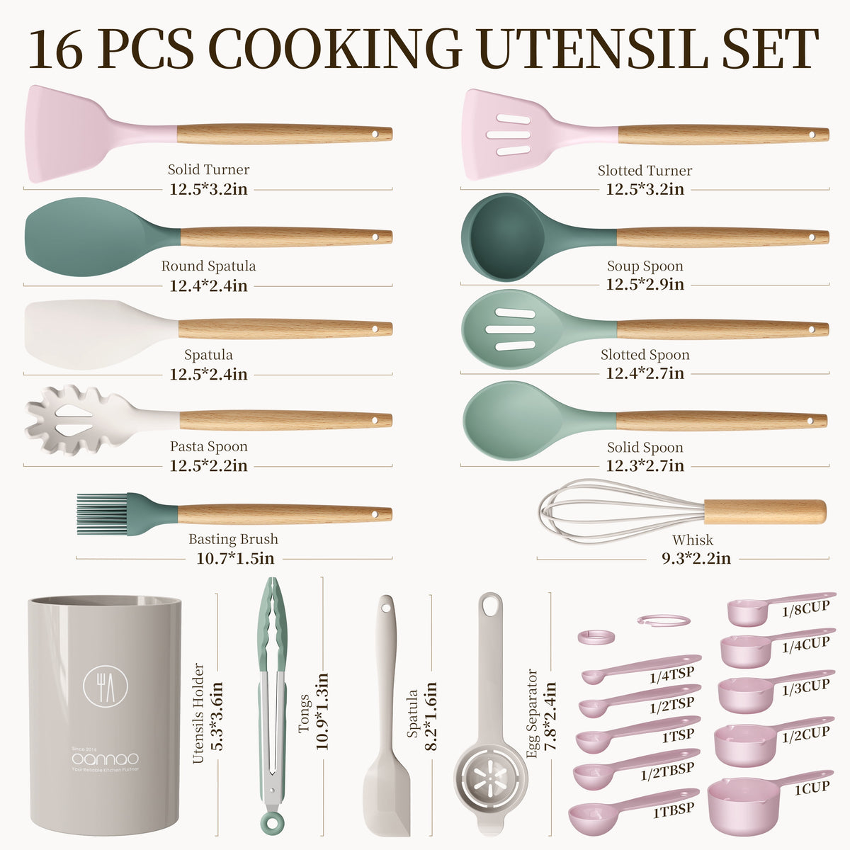 Silicone Cooking Utensils Set - Silicone Kitchen Utensils for Cooking Wooden Handles, 446°F Heat Resistant Kitchen Utensil Spatula Sets w Holder, Gadgets for Non-Stick Cookware BPA FREE (Black)