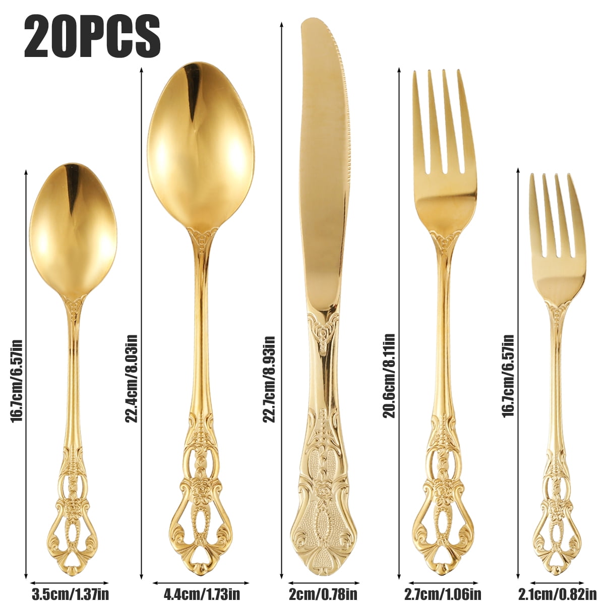 Jetcloudlive 20 Pcs Gold Silverware Set,Retro Royal Stainless Steel Flatware Utensil Sets for 4,Gold Luxury Cutlery Set Includes Forks Spoons Knives,Mirror Polished,Dishwasher Safe