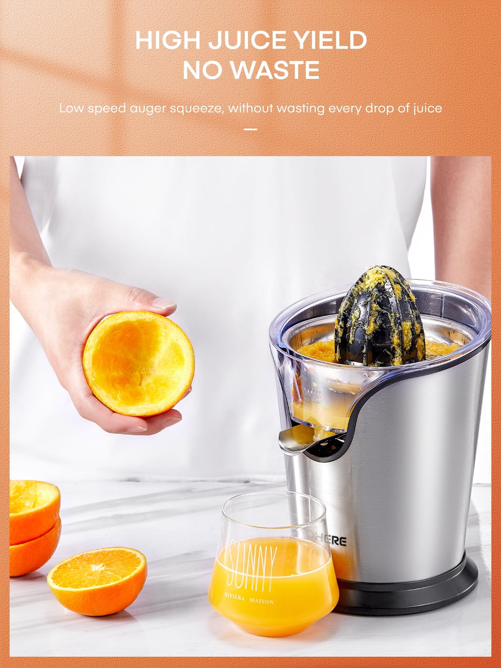Electric Citrus Juicer, Orange Juicer Machine with 2 Size Cones, Stainless Steel Citrus Press Juicer for Orange Lemon