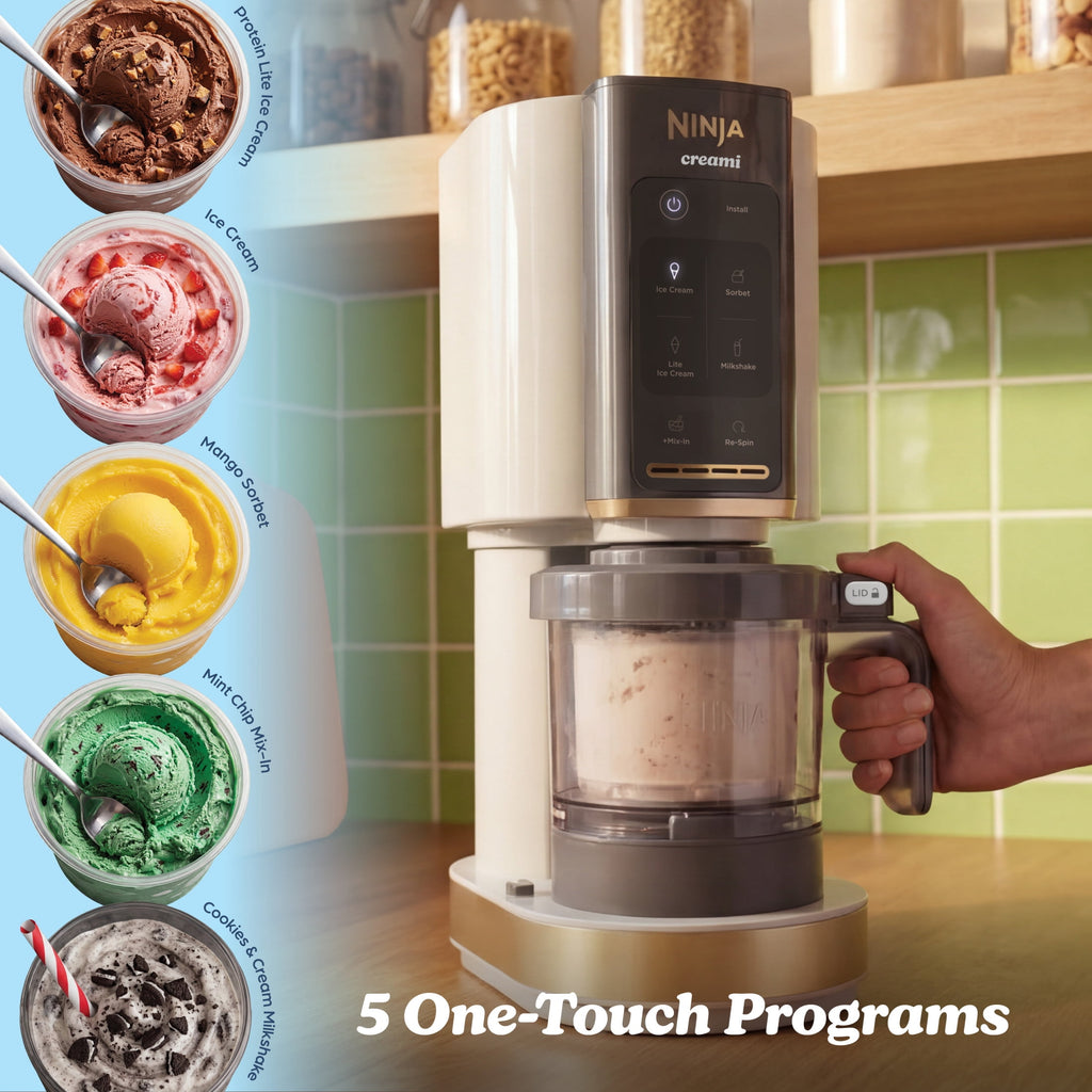 Ninja Creami Ice Cream Maker, for Mix-ins, Milkshakes, Sorbet, 5 One-Touch Programs, (2) 16 Oz Pint Containers & Lids, NC350 White