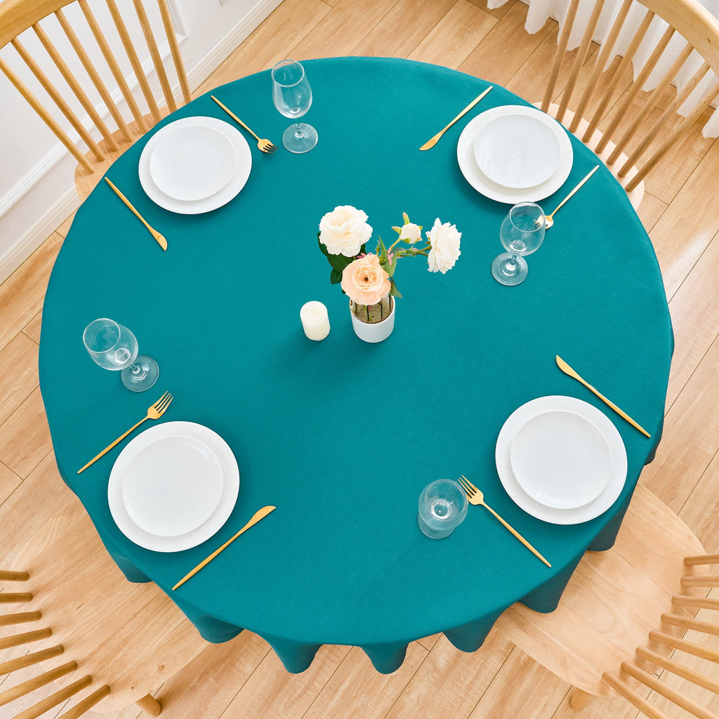 Inosoo Faux Linen Textured Rectangle Tablecloth - 60 x 84 inch Waterproof & Machine Washable Linen-Look Cloth Table Cover, White