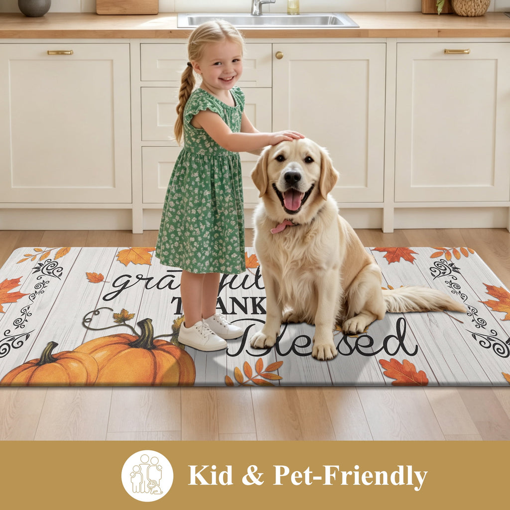 MeyJey Farmhouse Kitchen Rug Set of 2, Non-Slip Anti-Fatigue Waterproof Cushioned Mat for Kitchen, Dining & Laundry Room, 18"x30"+18"x48" Teal/Brown