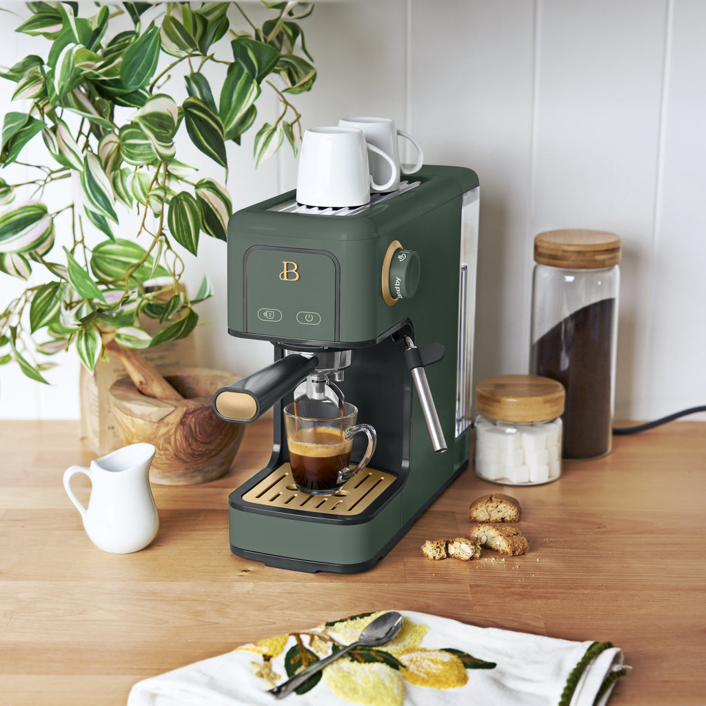 Beautiful by Drew Barrymore Slim Espresso Machine, 20-Bar Pressure, Black Sesame