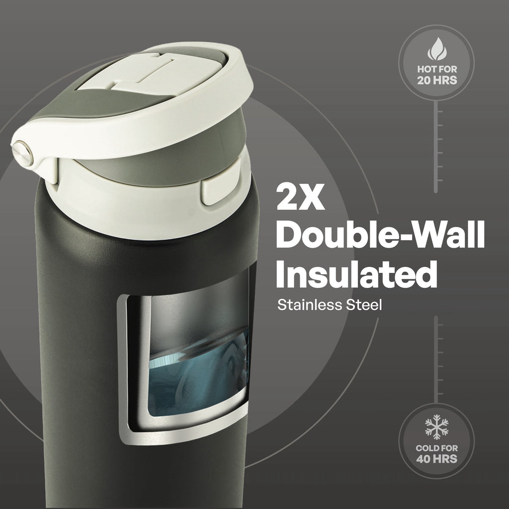 TAL 32oz Stainless Steel 2-in-1 Water Bottle with Straw and Chug Lid, Black