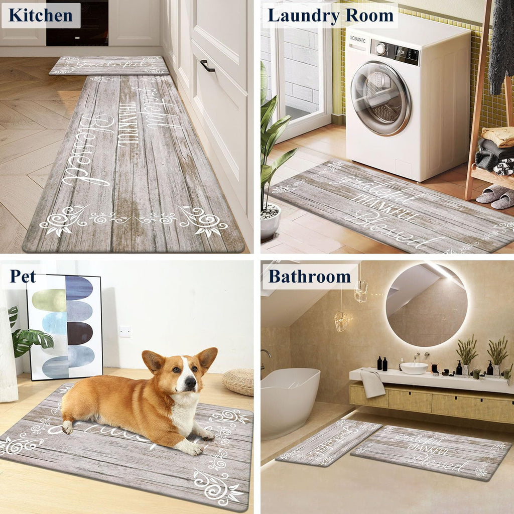 Findosom 2pcs Kitchen Rug Set, 18"x30"+18"x47" Non-slip Anti-Fatigue Kitchen Mats Farmhouse Waterproof Kitchen Runner,Ergonomic Comfort Cushioned Standing Mat for Floor,Home,Office,Sink,Laundry Blue