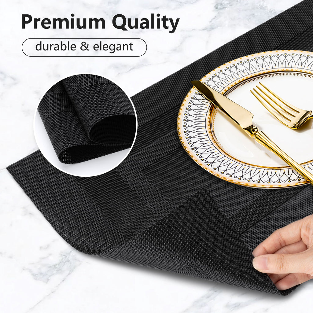 VCVCOO Navy Blue Placemats Set of 4 - Easy Clean Washable PVC Vinyl Placemats - Wipeable Heat Resistant Woven Table Mats for Dining Table - 12x18 inch