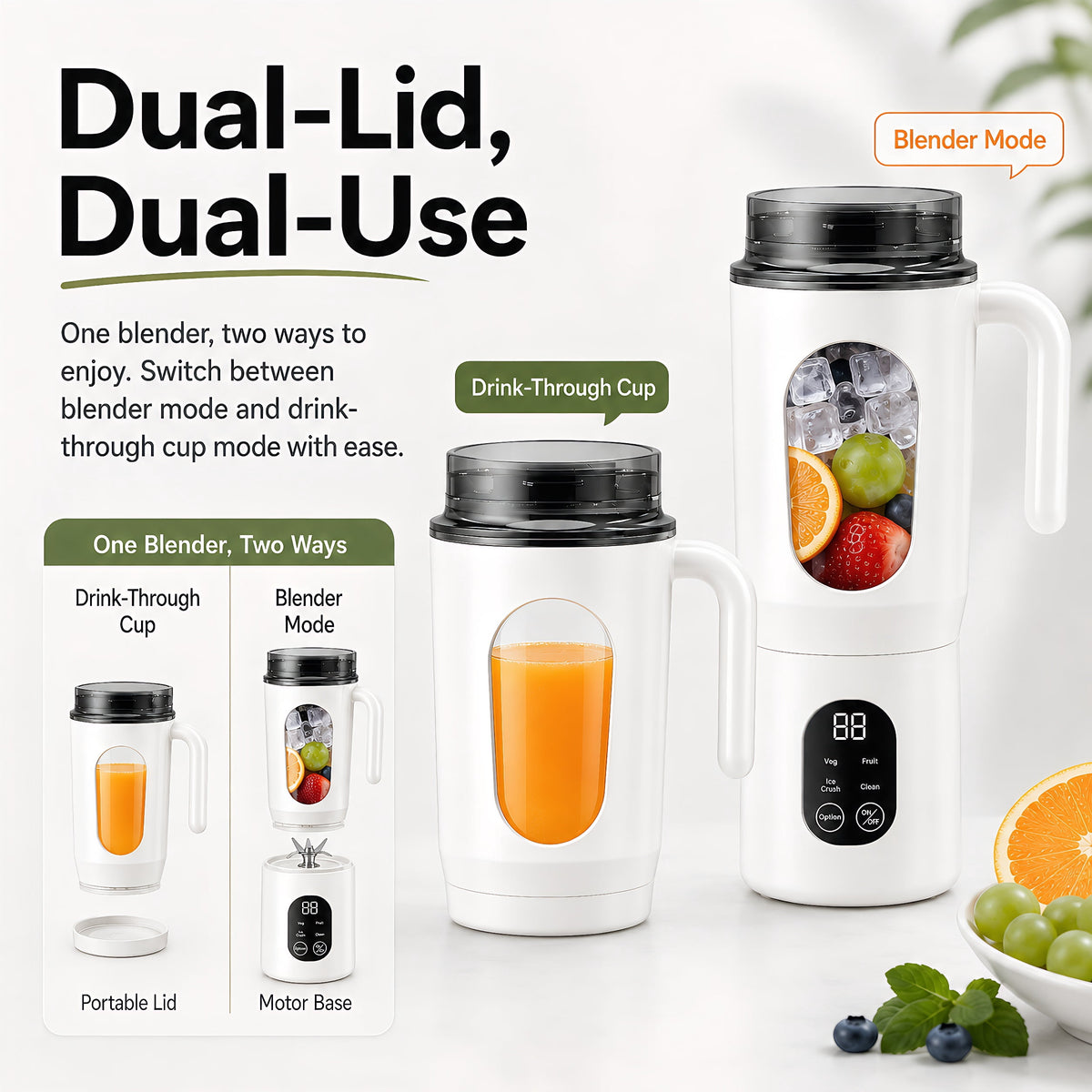 STARBIAO Portable Blender 19.6 oz Personal Juicer Cup, USB-C Rechargeable Mini Blender for Shakes & Smoothies, 12-Blade Stainless Steel, 4 Modes, Digital Display, Self-Cleaning, Beige