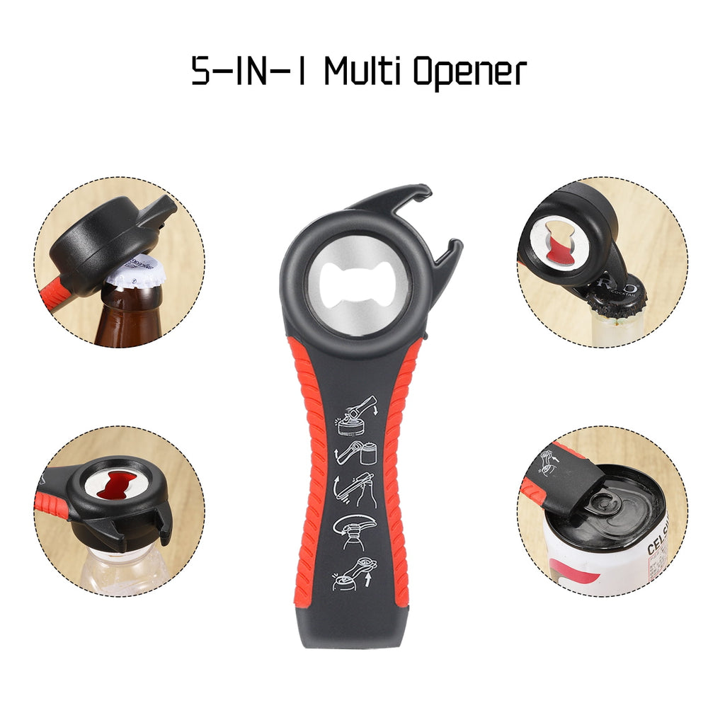 sixwipe 4 Pack Jar Opener Bottle Opener for Weak Hands, 5 in 1 Multi Function Opener Bottle Opener Kit, Jar Opener with Silicone Handle, Jar Openers for Seniors with Arthritis, Jar Opener Gripper Pad