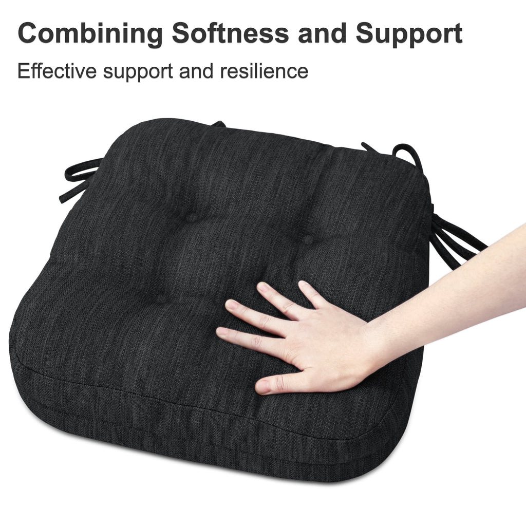 Baibu Dining Chair Cushions Set of 4, Dual Layer Memory Foam Seat Pads with Non-Slip Bottom and Ties, 16.5 x 16.5 x 3.5 inches, Black