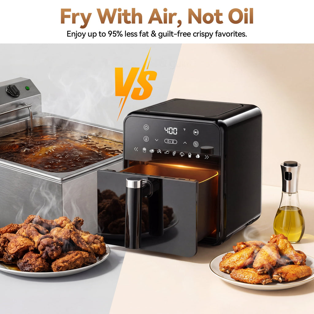 4QT Air Fryer with 8 Cooking Presets, Air Fry, Roast, Bake, Reheat, Dehydrate, Flip Reminder, 1200W, 140-400°F, Compact Design