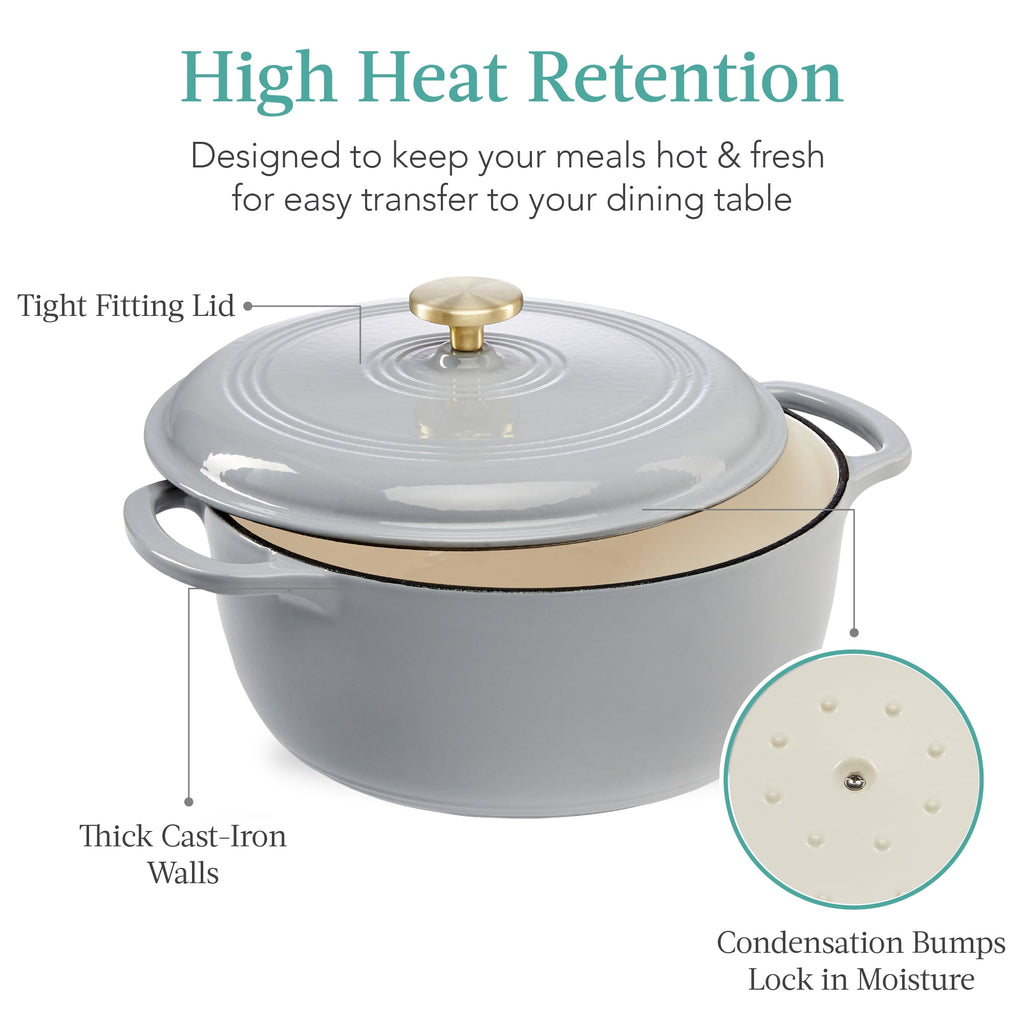 Best Choice Products 6 Quart Enamel Cast-Iron Dutch Oven, Heavy-Duty Cookware w/ Dual Handles, Lid - Cornflower Blue