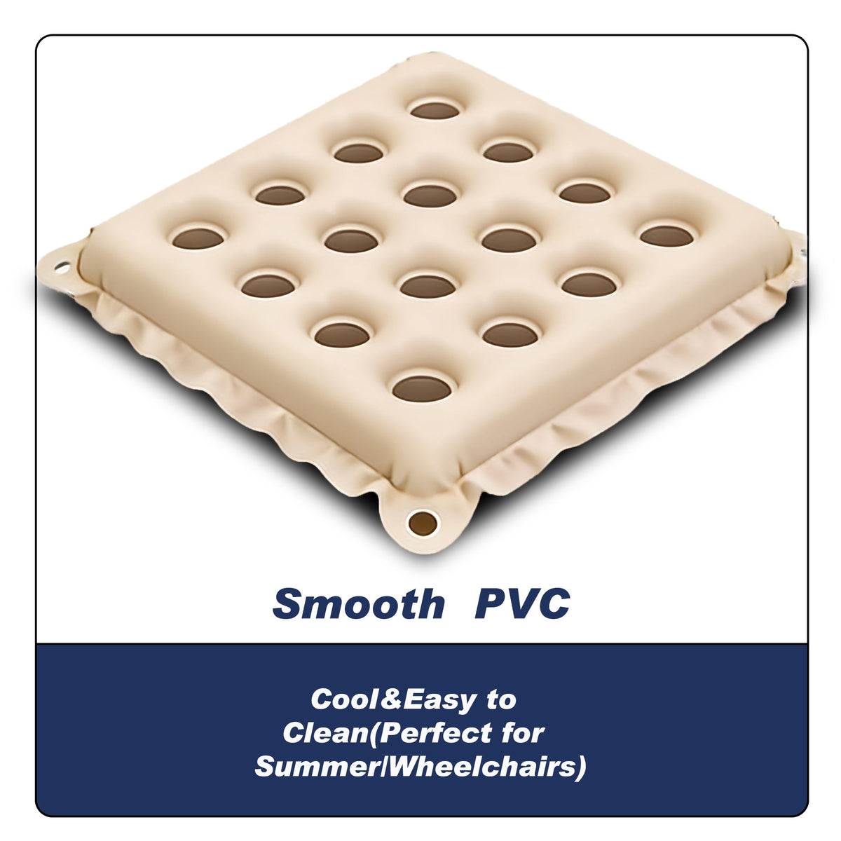 2 Pack Inflatable Seat Cushions,Pressure Relief 16 hole breathable Cushion,for Office Chairs,Car Seats,Wheelchair waterproof Cushions,with Air Pumps,Portable and Comfortable（Flocked Navy+PVC Beige)