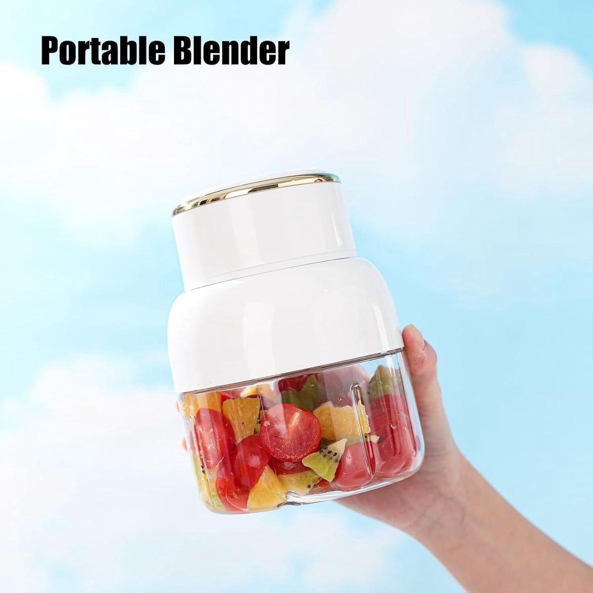 Portable Blender – USB Rechargeable 800ml Juice Blender with 6 Blades, Mini Juicer Cup for Shakes and Smoothies, for Sports, Travel, Gym, Office (White)