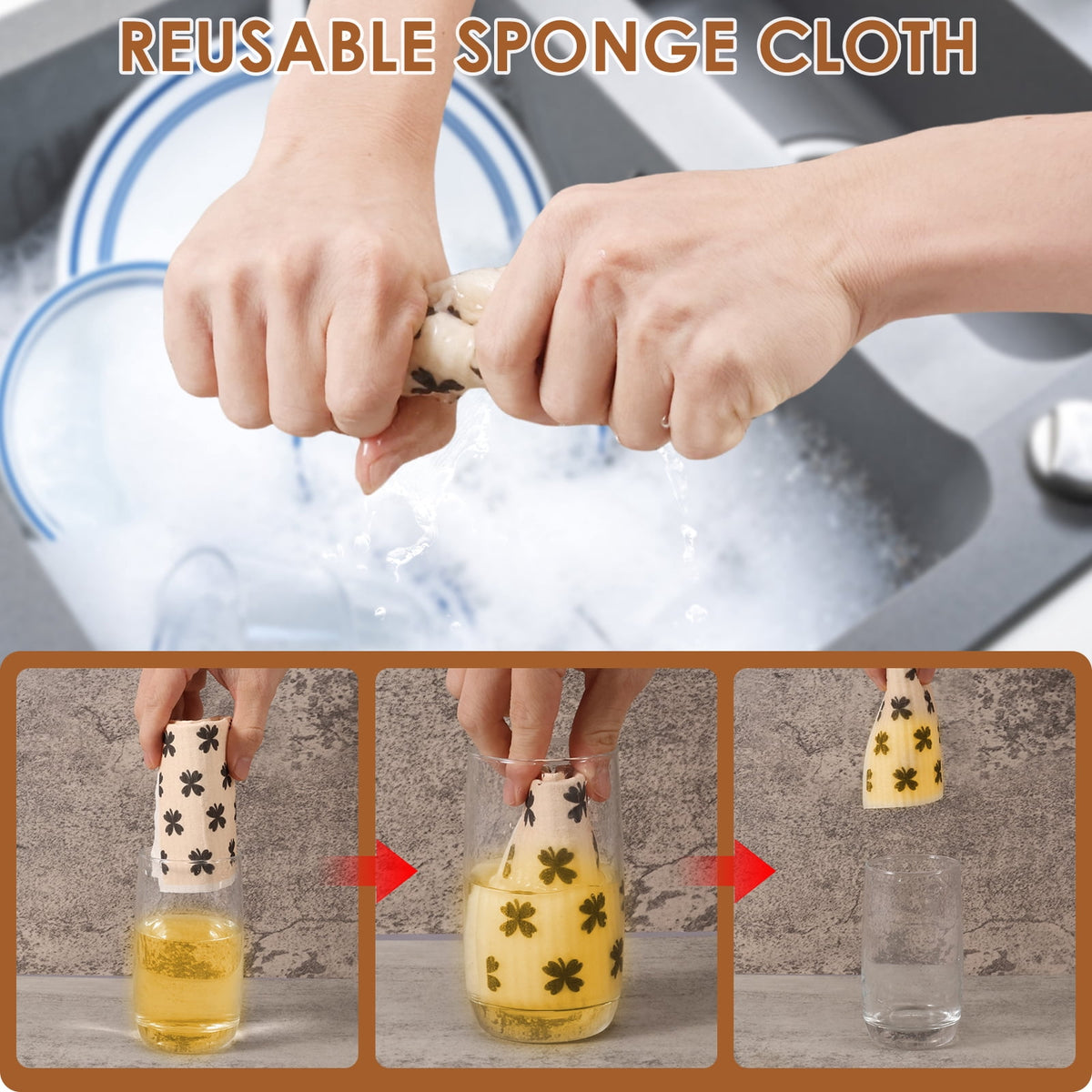 10 Pcs Swedish Dishcloths Reusable Kitchen Dish Towels Absorbent Dishcloths Washable Cellulose Sponge Cloths Quick Drying Cleaning Cloths Soft Kitchen Dish Cloth, 7.7 x 6.7in