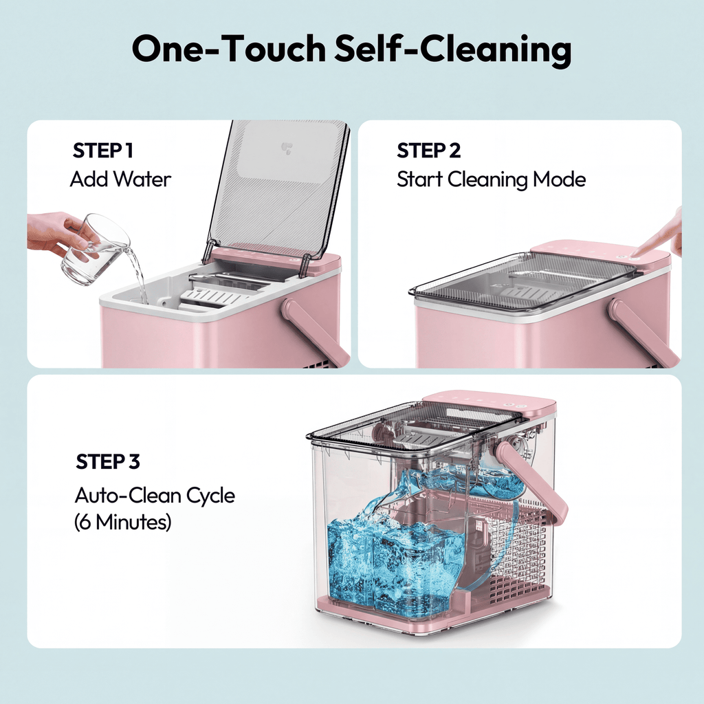 EUHOMY Countertop Ice Maker with Handle, 26 lbs/Day Portable Ice Machine, 9 Bullet Cubes in 6 Minutes, 2 Ice Sizes, Self-Cleaning, 1.1L Water Tank, Black