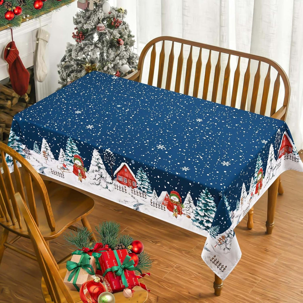 Yastouay Christmas Tablecloth Snowman Table cloth Blue Rectangle Table Cover for Xmas Dinner Party, 60" x 84"