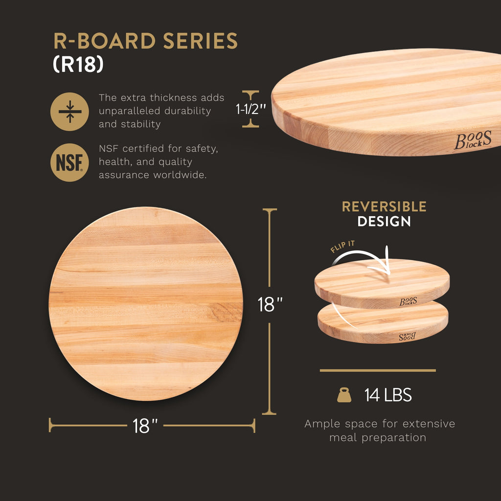 John Boos R-Board Reversible Wood Cutting Board, Cherry, 18 in x 18 in x 1 1/2 in