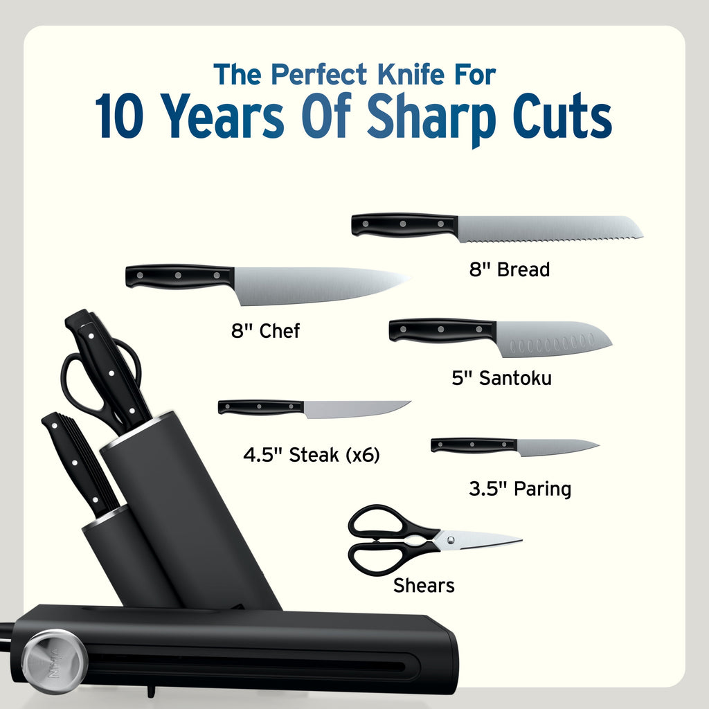 Ninja NeverDull Razor-Sharp 13-Piece Knife System with Removable Sharpener, Laser-Cut Blades, NK12013BK1, Black