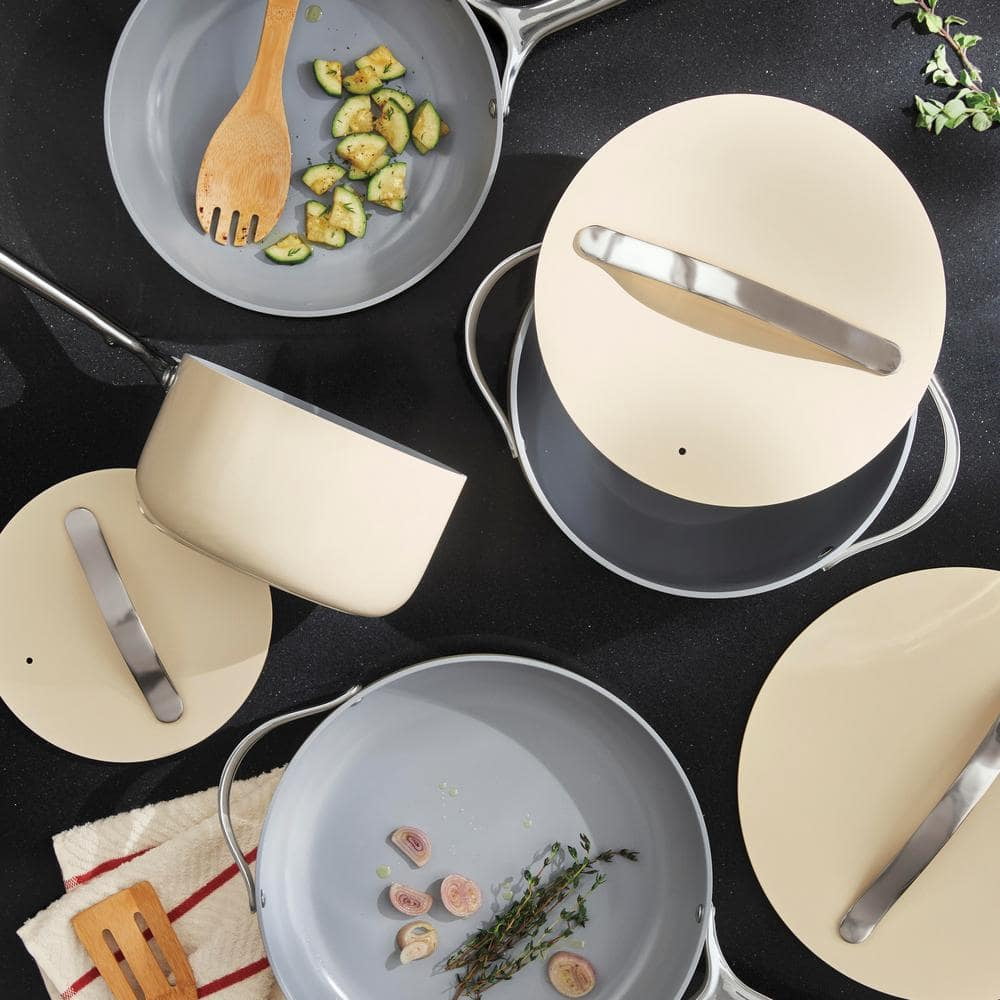 Caraway Ceramic Non-Stick Pots & Pans Cookware Set, 12- Piece, Cream