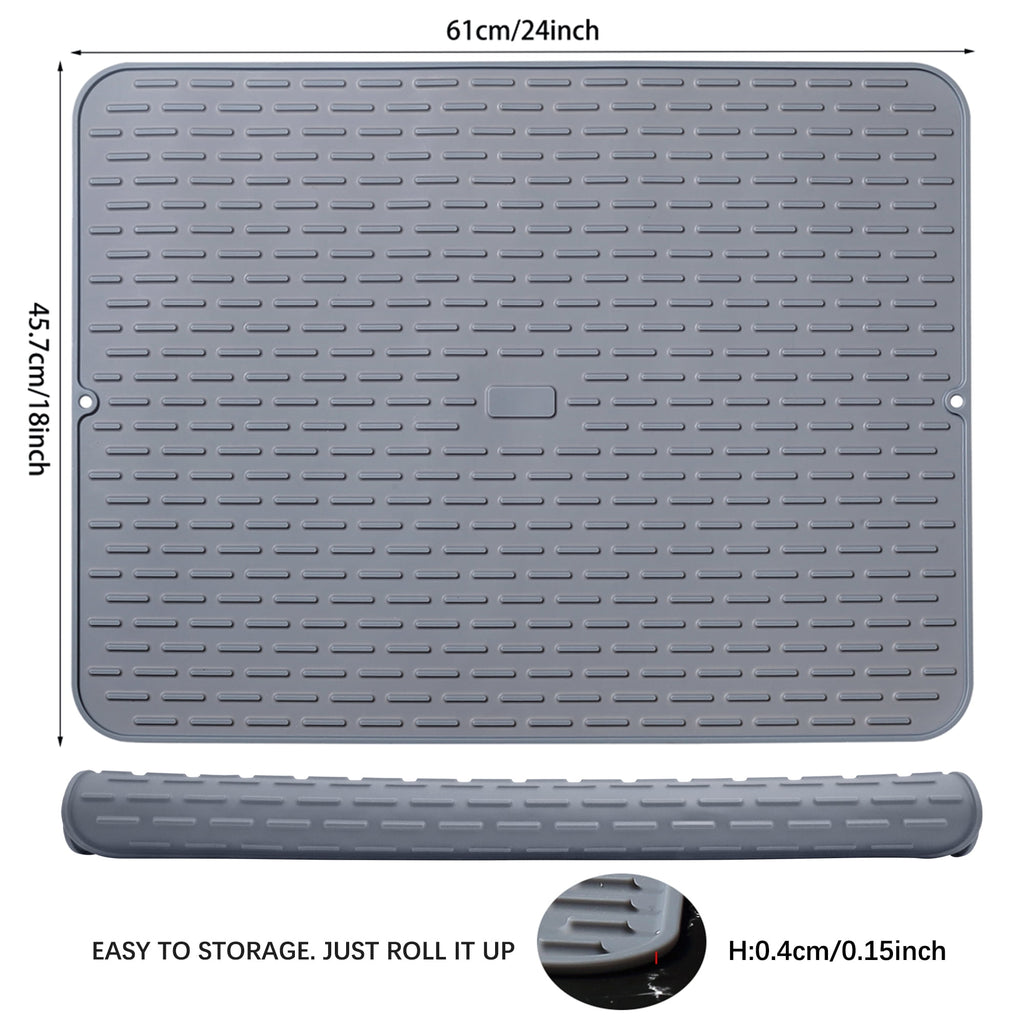 To encounter Silicone Dish Drying Mat, Extra Large 24'' x 18'' , Set of 2 Rubber Dish Draining Sink Mat, Heat Resistant Counter Top Mat, Light Grey