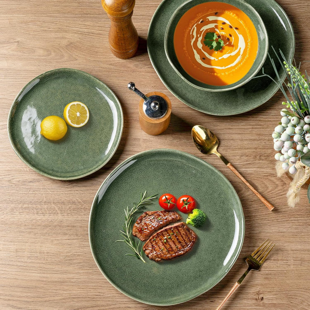 AmorArc Ceramic Dinner Plates Set of 6,10.5 Inch Handmade Reactive Glaze Stoneware Plates,Large Rustic Shape Dinnerware Dish Set for Kitchen, Microwave & Dishwasher Safe,Scratch Resistant-Pearl White
