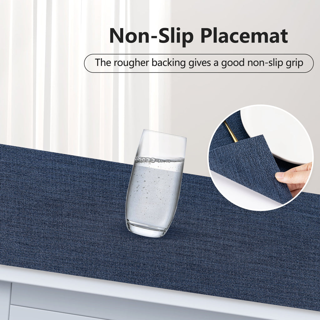 VCVCOO Navy Blue Placemats Set of 4 - Easy Clean Washable PVC Vinyl Placemats - Wipeable Heat Resistant Woven Table Mats for Dining Table - 12x18 inch