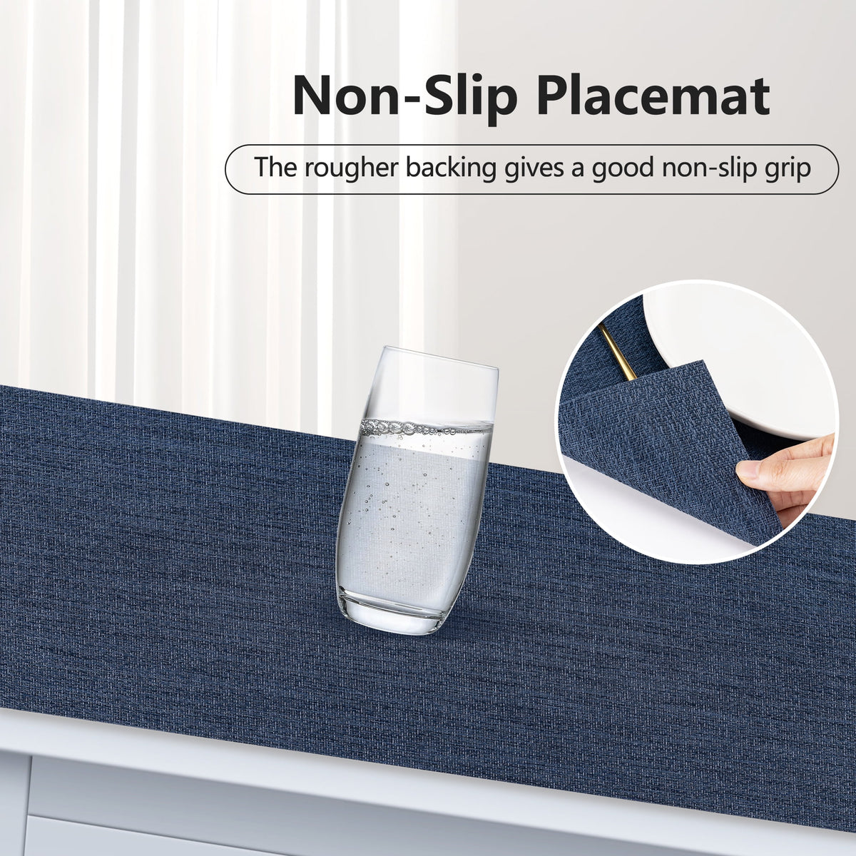 VCVCOO Navy Blue Placemats Set of 4 - Easy Clean Washable PVC Vinyl Placemats - Wipeable Heat Resistant Woven Table Mats for Dining Table - 12x18 inch