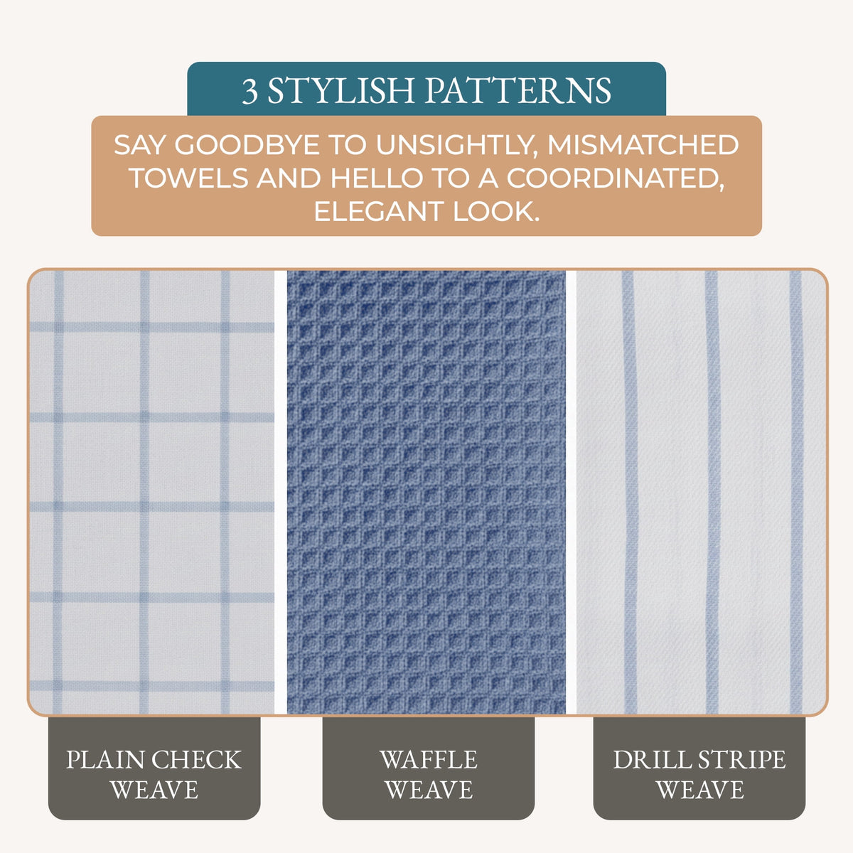 Kitchen Towels Set - Pack of 6 Cotton Dish Towels for Drying Dishes, 18”x 28”, Kitchen Hand Towels, Quick Drying Kitchen Towel Set - Beige