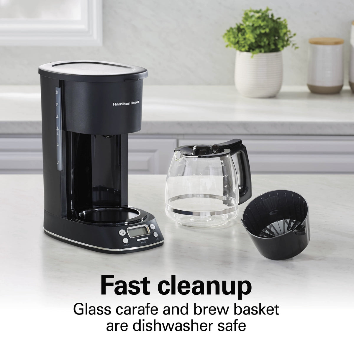 Hamilton Beach 12 Cup Programmable Coffee Maker, Glass Carafe, Matte Black