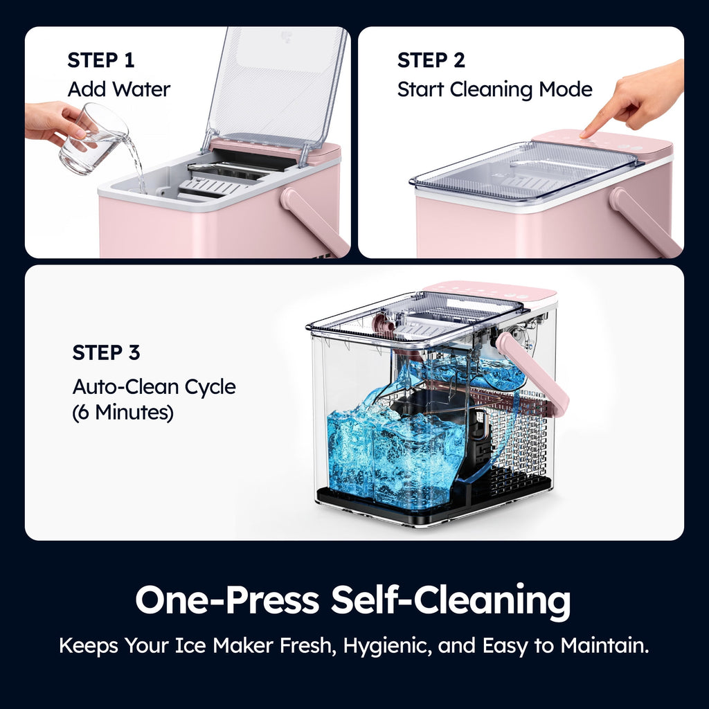 SIMZLIFE Portable Countertop Ice Maker, 26 Lbs/Day, 9 Bullet Ice Cubes in 6 Minutes, 2 Ice Sizes, Self-Cleaning Ice Machine, Black