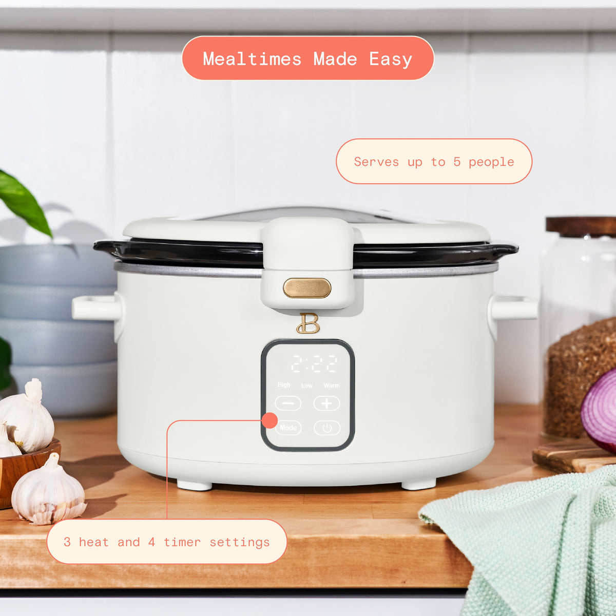 Beautiful 4 Qt Digital Slow Cooker with Hinged Locking Lid, Thyme Green by Drew Barrymore
