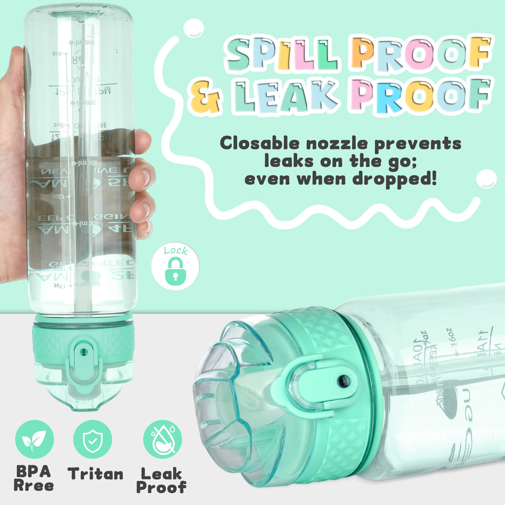 Oldley Transparent Tritan Kids Bottle – 17oz Straw Water Bottle with One-Hand Open Button, Lockable Leak-Proof Lid, Ideal for Daily Hydration