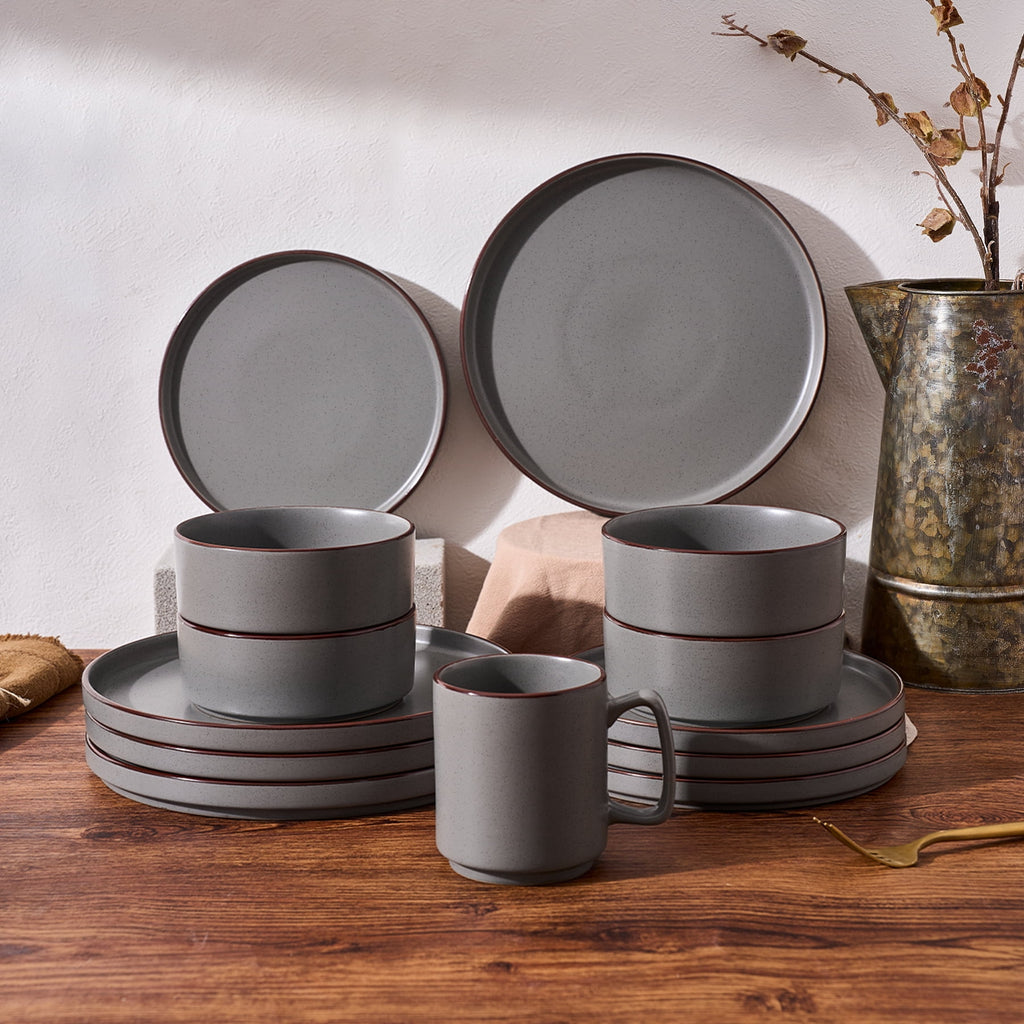 Famiware Nebula Stoneware Dinnerware Sets, 12-Piece Dish Set, Multi-color