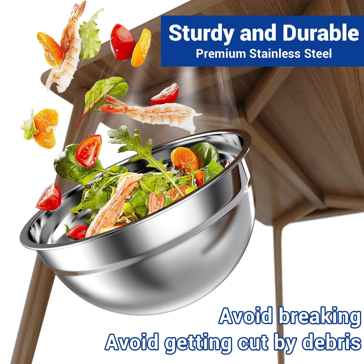 Stainless Steel Mixing Bowls Set, TINANA 6 Pack Mixing Bowls with Lids, Metal Nesting Storage Bowls for Kitchen, 4.5/3/2.5/2/1.5/0.75QT, Great for Prep, Baking, Serving, Multicolor