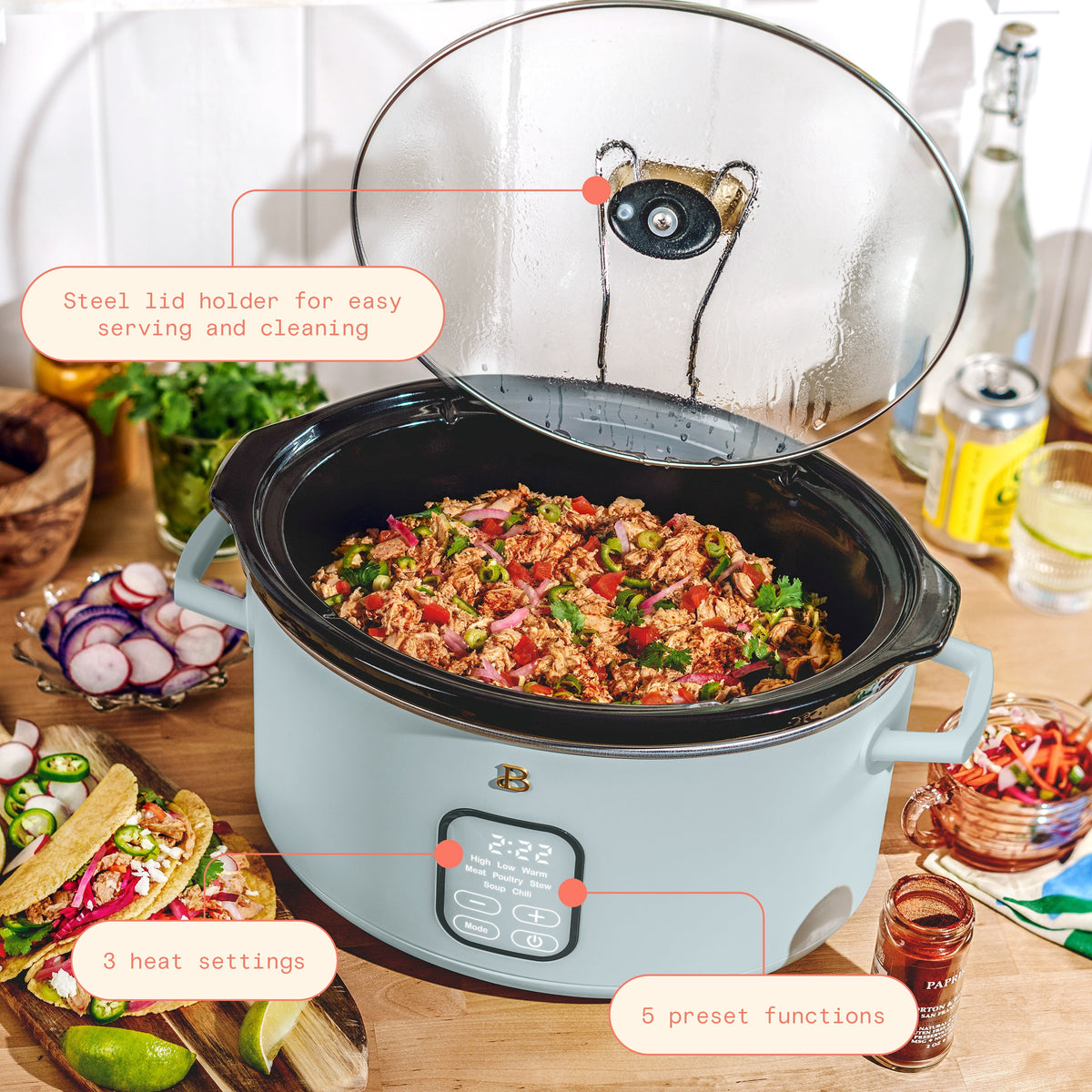 Beautiful 6 Qt Programmable Slow Cooker, Thyme Green by Drew Barrymore