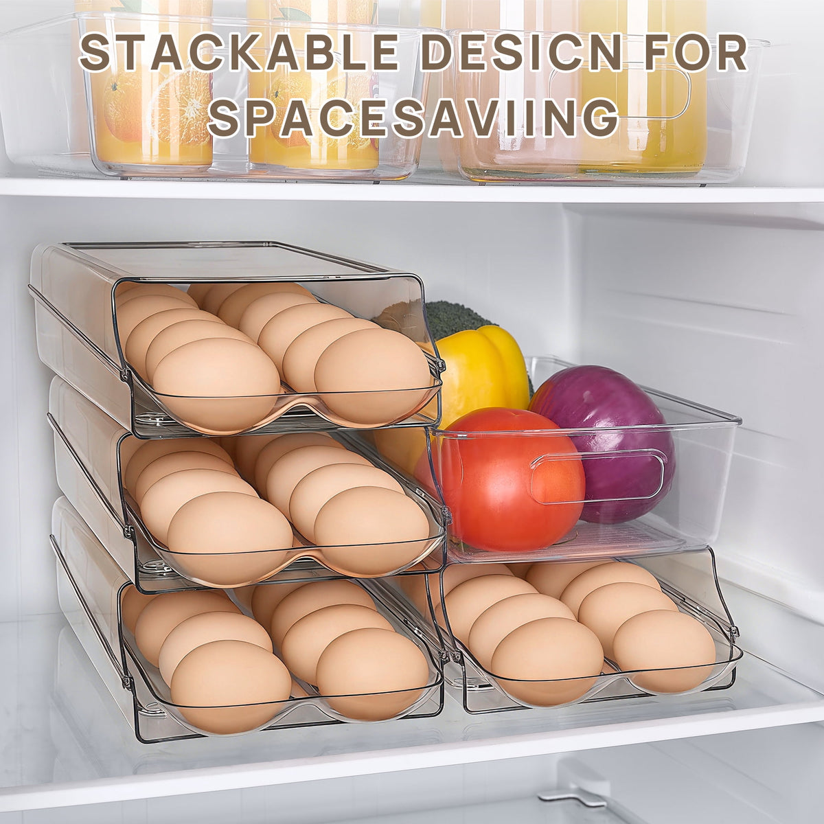 Sindcom Set of 10 Fridge Organizer, Refrigerator Organizing Bins with Handles, BPA-Free Clear Plastic Fridge Storage Containers
